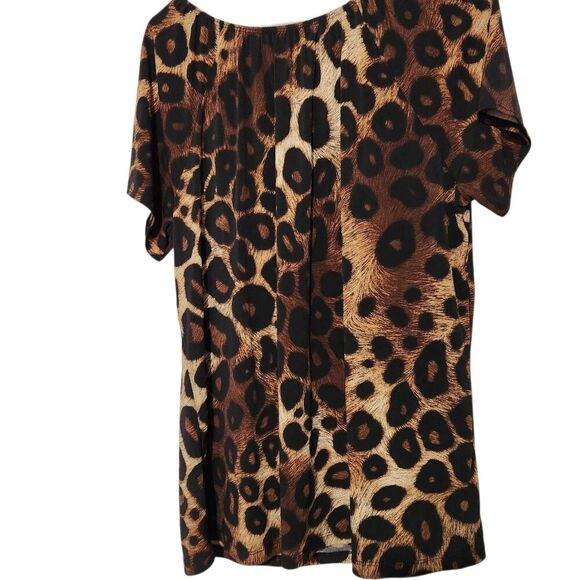 Liz Mccoy Blouse Size 1X Animal Print Tie Front Short Sleeves Stretch - Picture 5 of 11